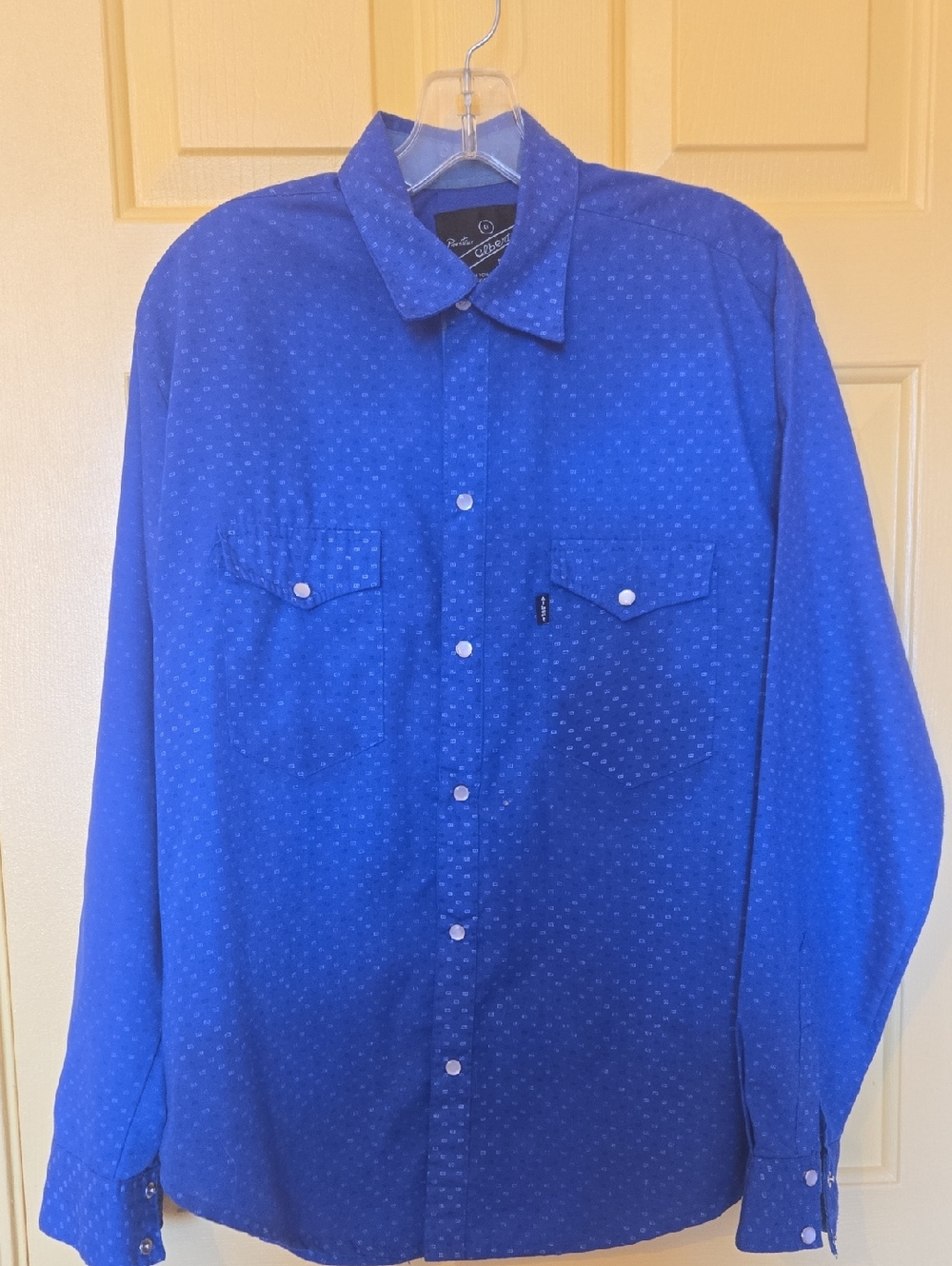 Albert Men's Blue Long-Sleeve Casual Button-Down Shirt with Subtle Dot Print